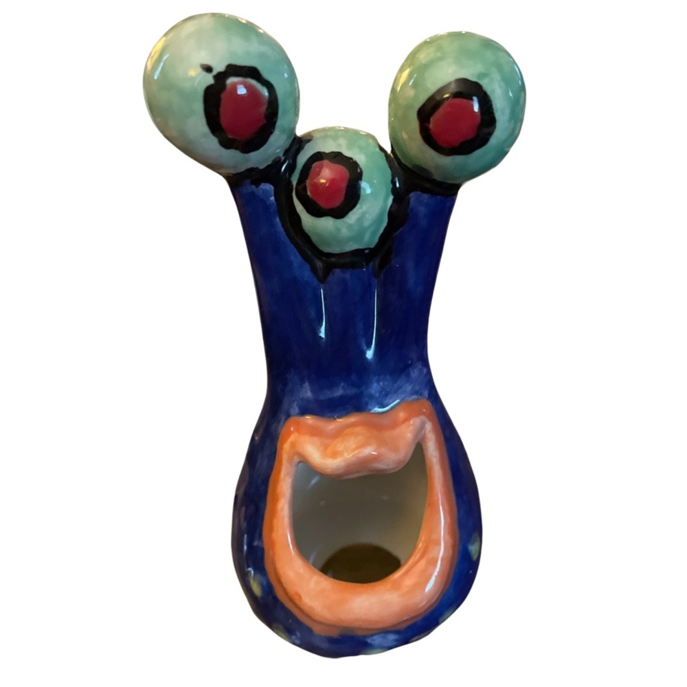 Three Eyed Glazed Ceramic Halloween Monster